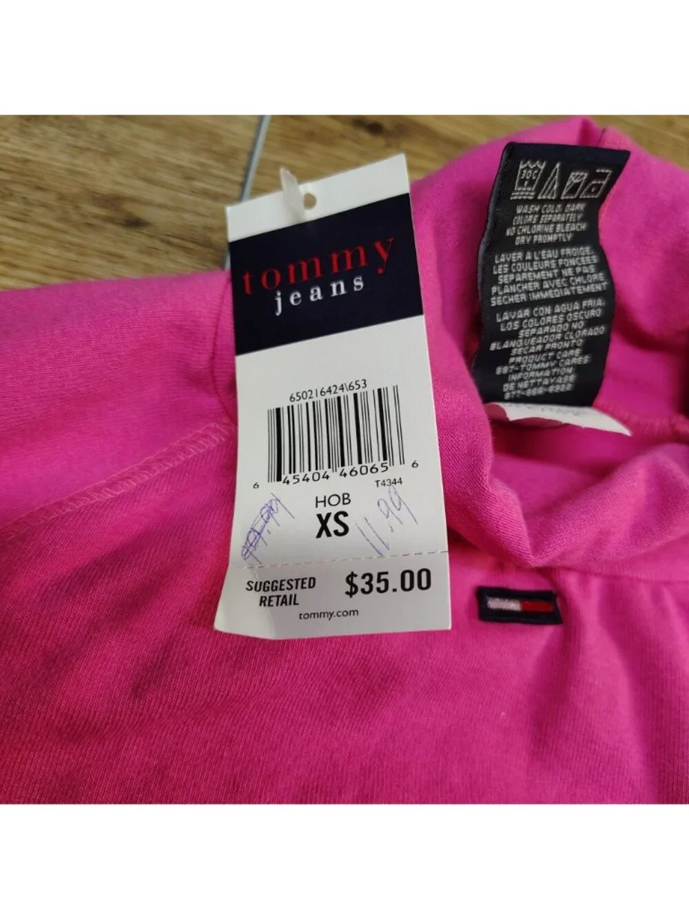 Tommy Jeans Womens XS Pink Turtleneck Top NWT 90s Long Sleeve Cotton